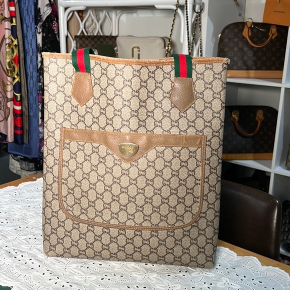 Gucci Handbags - SOLD GUCCI Old Gucci Vintage GG Sherry Line Tote Bag PVC Leather Brown
